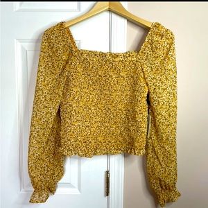 NWT long sleeve yellow floral square neck shirt size large